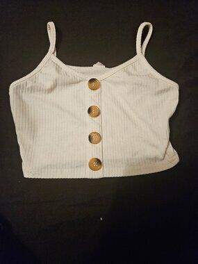White Ribbed Crop Top with Button Detail